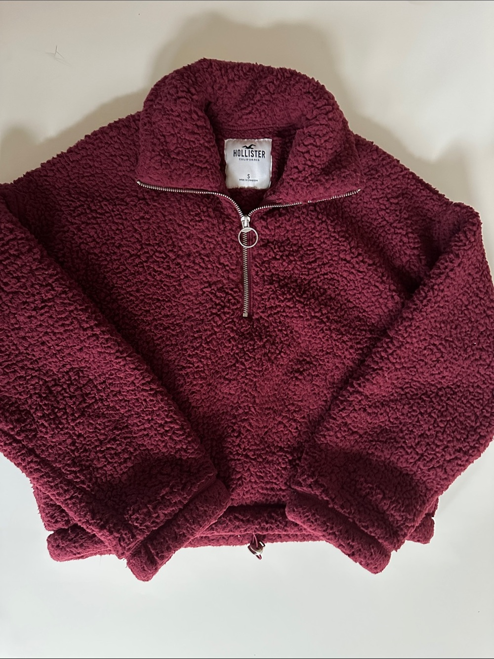 Hollister Women's Deep Berry Sherpa Quarter-Zip Jacket
